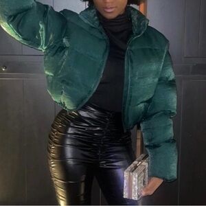 Green and purple shimmer glitter cropped puffer jackets Sz Jr L